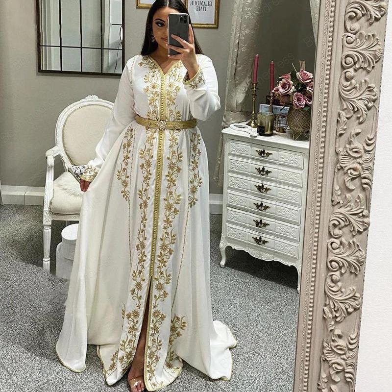 

Party Dresses White Moroccan Kaftan Evening Dress 2022 Crystal A Line Caftan Gown Embroidery Wedding Dubai Muslim Marocain, Black