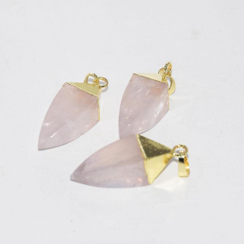 

Pendant Necklaces Big Natural Stone Square Female 2022 Rhombus Column 4 Face Rose Crystal Quartz Gold Point For Women As Gifts