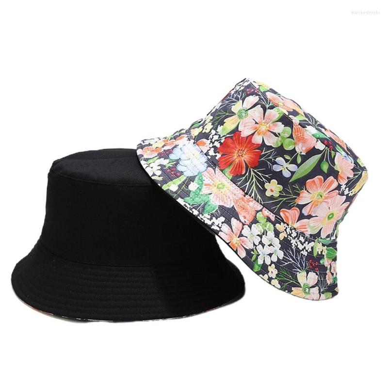 

Berets Flower Pattern Double-sided Bucket Hat Unisex Plaid Chrysanthemum Pot Panama Women Outdoor Travel Sun Daisy Caps