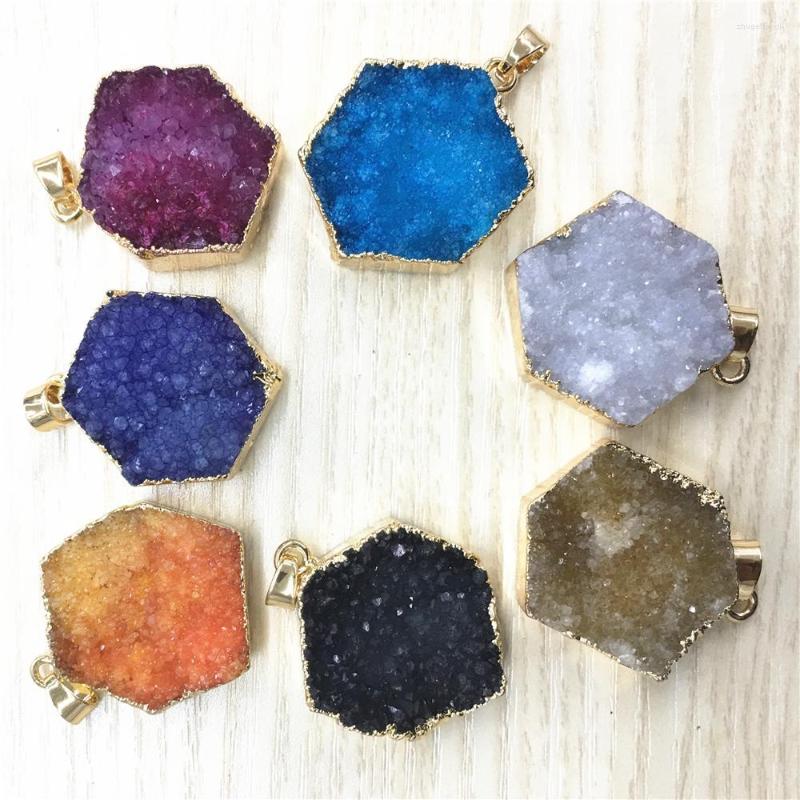 

Pendant Necklaces Druzys From Drusy Natural Stone Hexagon Pendants&necklace Black Yellow White Agates Vintage Gold For Women Jewelry