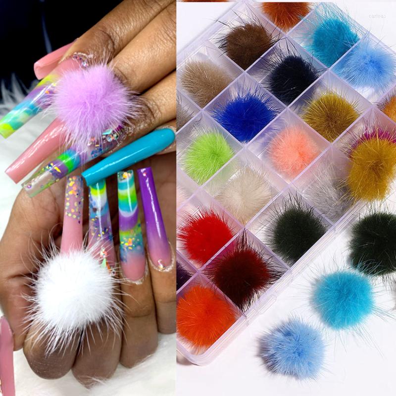 

Nail Art Decorations 24pcs/box Kawaii Charm Magnetic Puffy Detachable Pom Poms Kit Nails Design Manicure DIY Accessories Winter Style