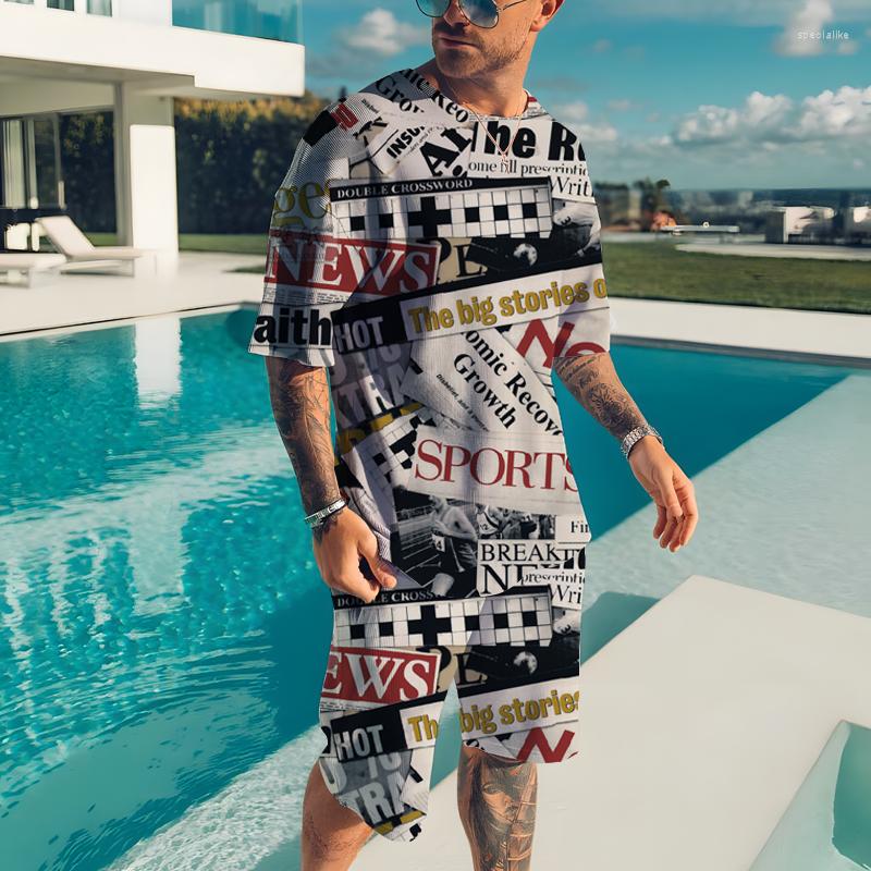 

Men's Tracksuits Summer High Quality Male Clothes Casual Outfits 3D Letters Printed O Neck Short Sleeve Oversized T-Shirt Tracksuit 2 Piece, Ts8568