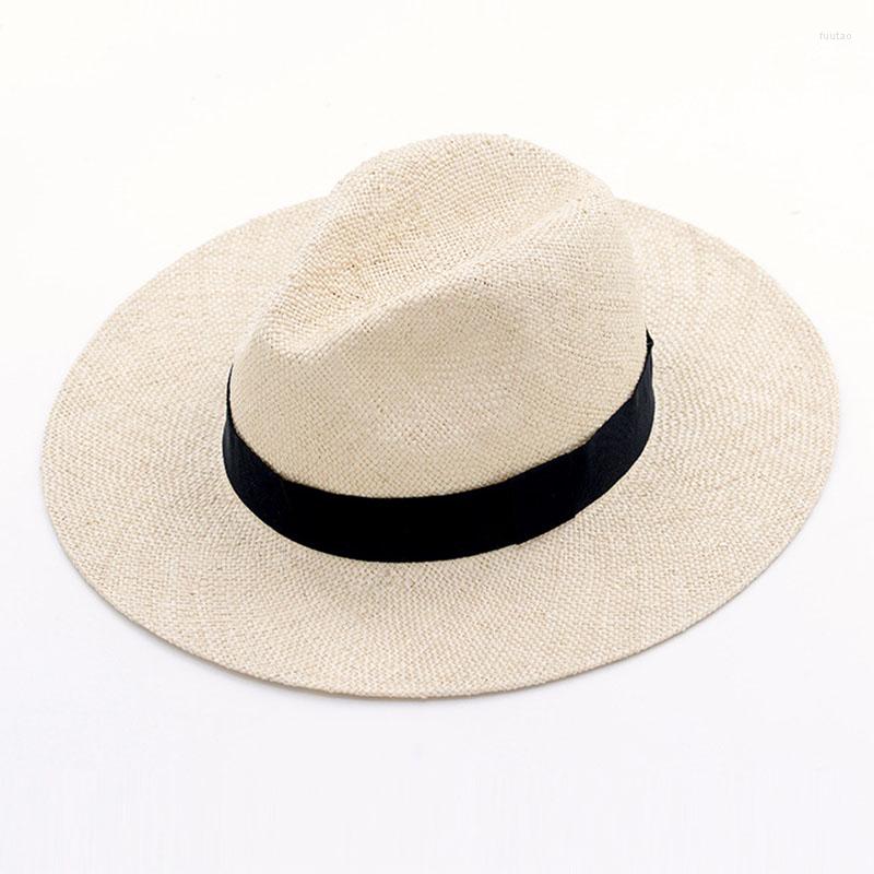 

Berets Unisex Handmade Natural Sisal Summer Hat For Women Men Wide Brim Sun Trilby Straw Fedora Genuine Havana Retro Beach Jazz Cap, Wcw56-bk