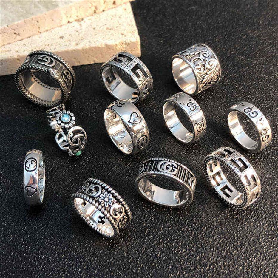 

Men's and women's ring fashion double G old Daisy skull love fearless spirit snake enamel couple rings266j