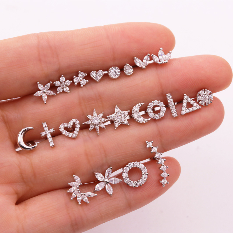 

316 Stainless Steel Mini CZ Zircon Piercing Stud Earring For Women 22 Styles Crystal Flower Earring Jewelry 1 Pc