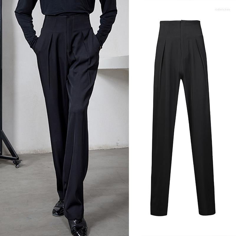 

Stage Wear Latin Dance Pants Men Stretch High Waist Loose Balck Trousers Adult Cha Ballroom Competition Clothes DNV15351, Black
