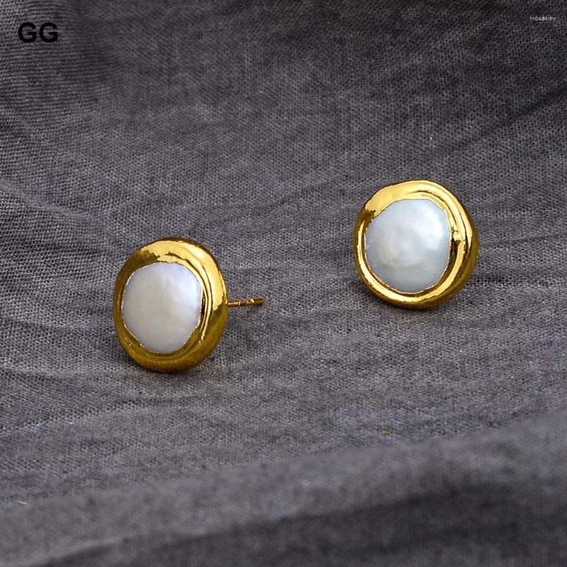 

Dangle Earrings GuaiGuai Jewelry Freshwater White Coin Pearl Bezel Gold Color Plated For Women