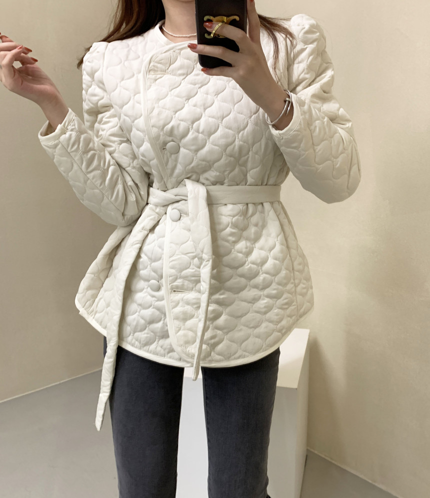 

Vintage down Round Neck Cotton Coat Simple Fashion CHIC Fall/Winter Single-breasted Tie Belt Cinched outerwear, Black