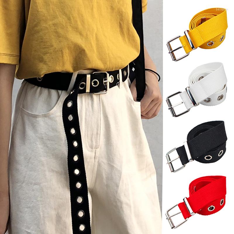 

Belts Long Personality Harajuku Women Metal Pin Buckle Belt With Eyelet Students Jean Canvas Waist Fashion Hip Hop Waistband, White
