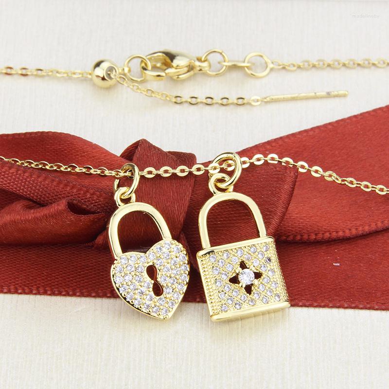 

Chains Copper Zircon Stone Heart Lock Pendant Necklace Gold Color Thick Clavicle Chain For Women Goth Party Jewelry Gift