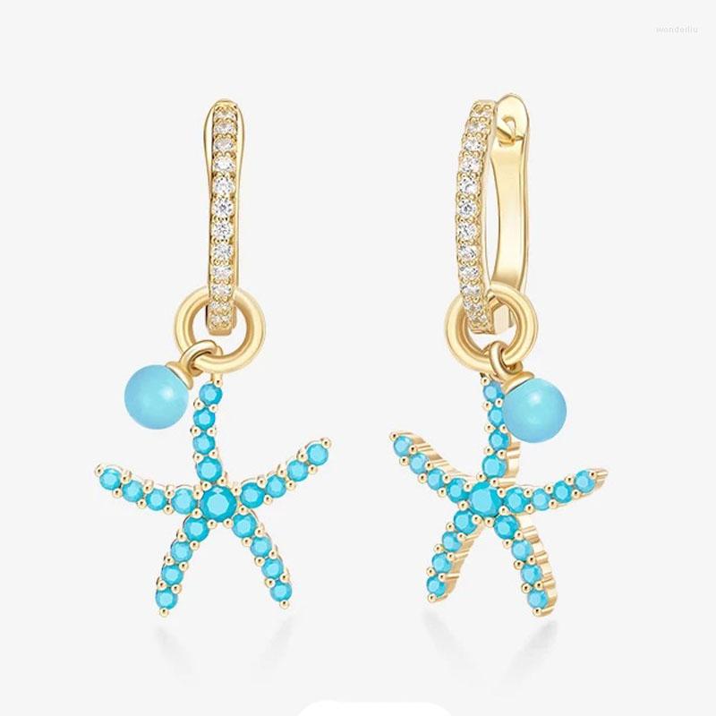 

Dangle Earrings SOELLE High Quality 925 Sterling Silver Cute Starfish Micro Cubic Zirconia Blue White Stones Women Jewelry