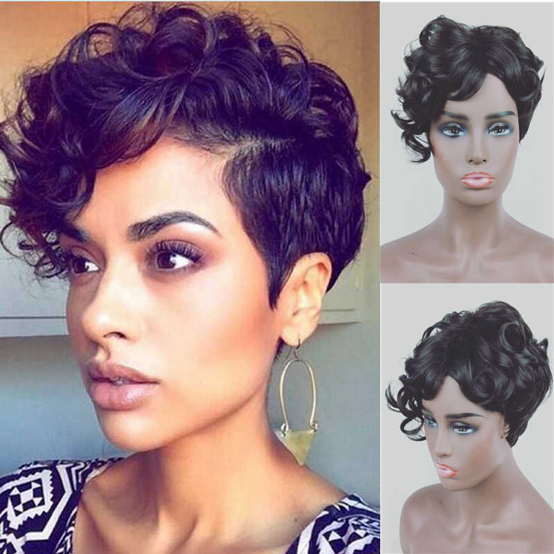 

Hair Lace Wigs Men's and Women's Short Hair Black Small Curly Wig Head Cover