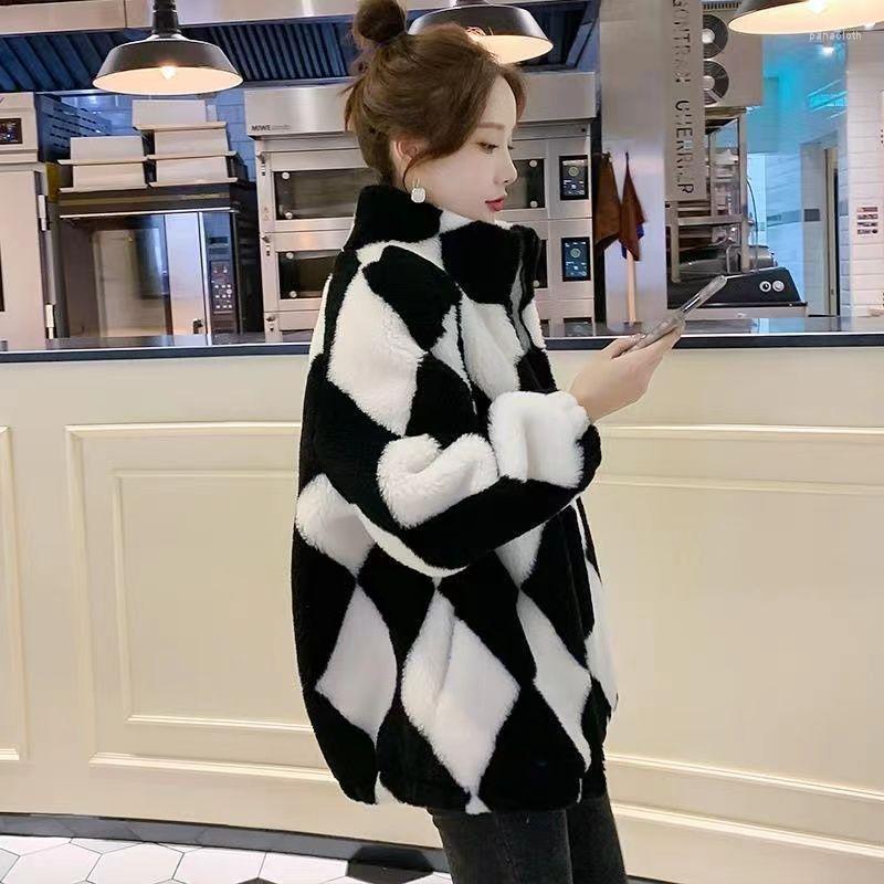 

Women' Fur Autumn Winter Faux Women' Coats Long Sleeve Zipper Loose High Quality Outwear Fashionable Warm Thick Casual Coat D11, Heibai color