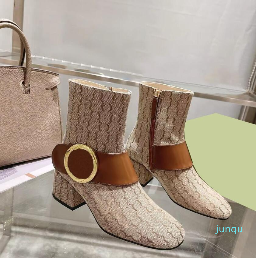 

Luxurys Designer brand Ankle Boots Over-the-knee Boot Buckle Trim Low Heel warm Knee Thigh-High Boots Classic Winter Knight booties Anti slip, Color 4