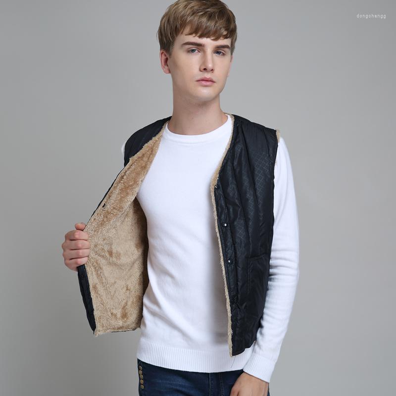 

Men's Vests Autumn Winter Casual Thick Down Cotton Vest Man V-Neck Warm Velvet Jacket Plus Size Sleeveless Parkas Lightweight Coats M547, Black
