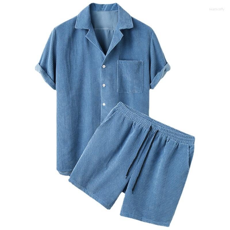 

Women's Tracksuits Casual Sets For Women Men Notched Short Sleeves Shirts With Elastic Waist Shorts Solid Color Loose 2 Pieces Set H383, Blue