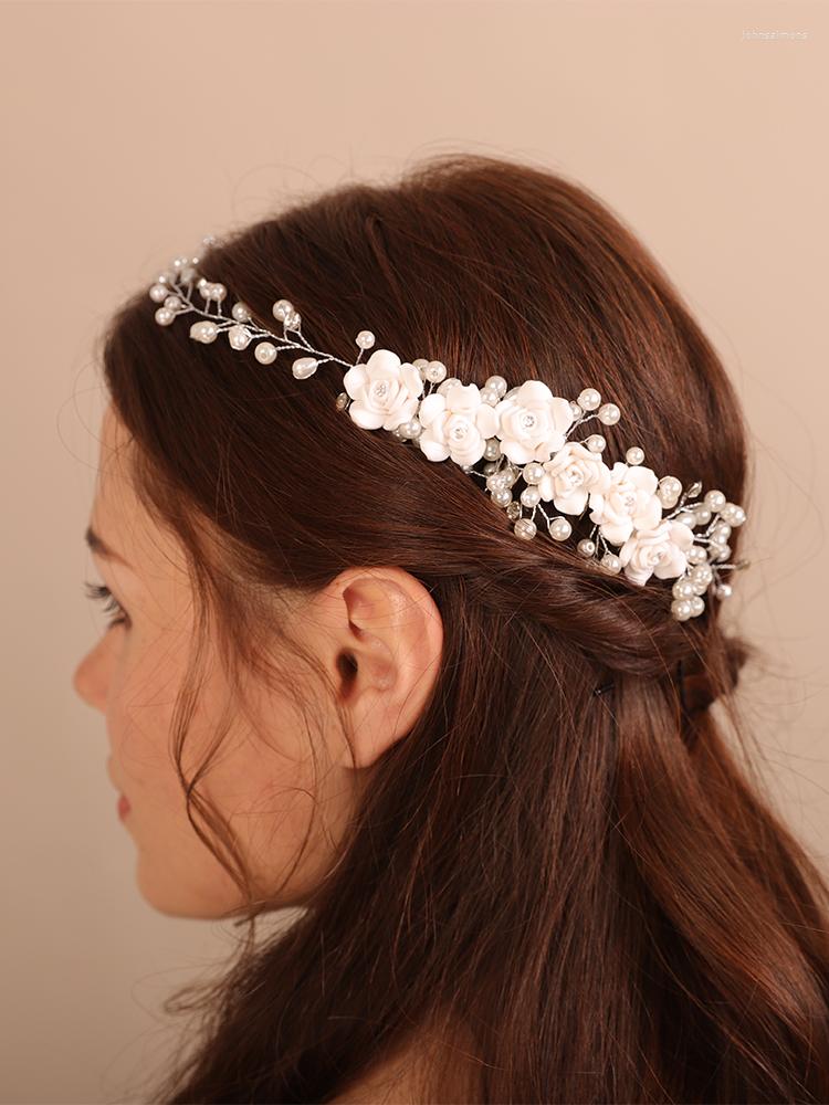 

Headpieces Pearl Bridal Hair Comb Rhinestone Flower Bride Tiara Headband Wedding Accessories Party Jewelry Handmade Headpiece