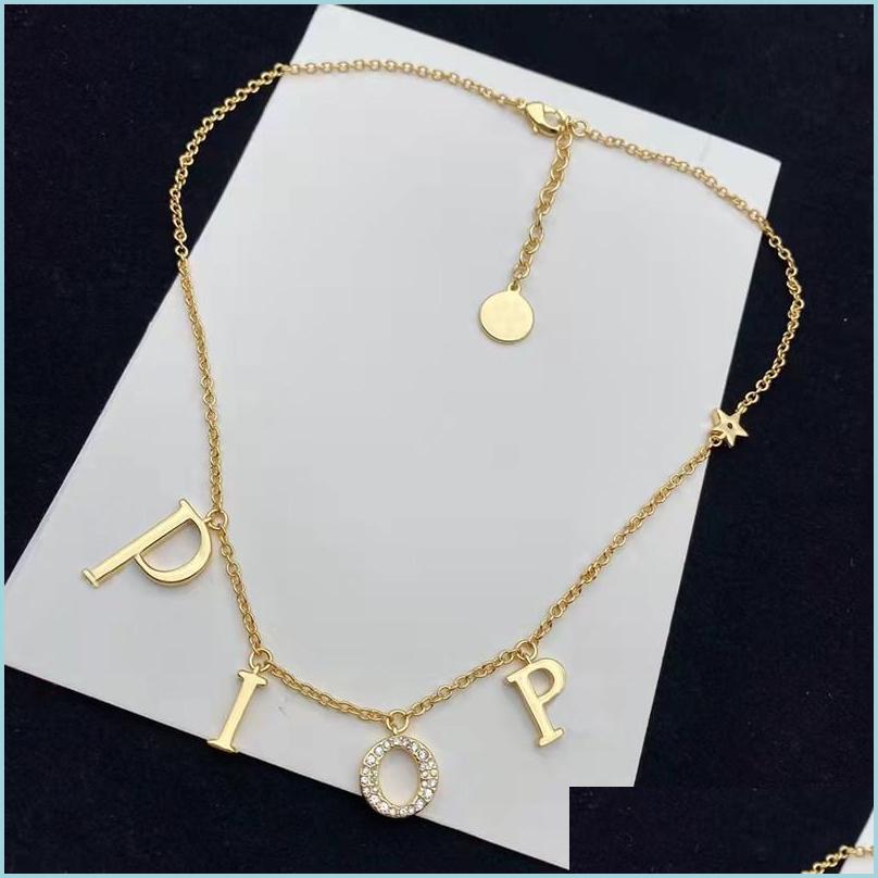 

Pendant Necklaces Pendant Necklace Luxury Designer Jewelry Fashion Letter With Diamond Gold Plate Necklaces Bracelet For Men And Wom Dhijd