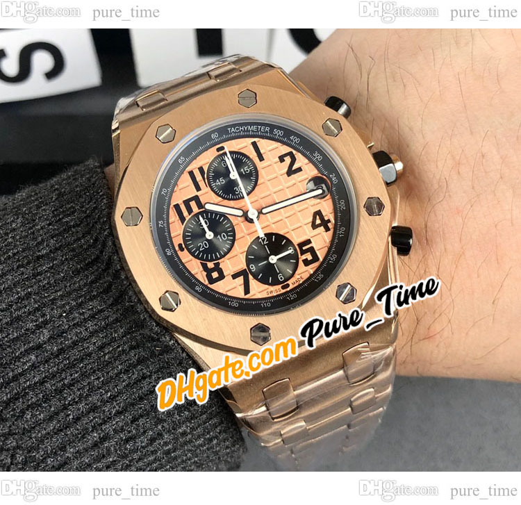 

New Royal Miyota Quartz Chronograph Mens Watch 26470OR.OO.1000OR.01 Gold Texture Dial Black Subdial Rose Gold Case Steel Bracelet Stopwatch Watches Puretime, Custom waterproof service