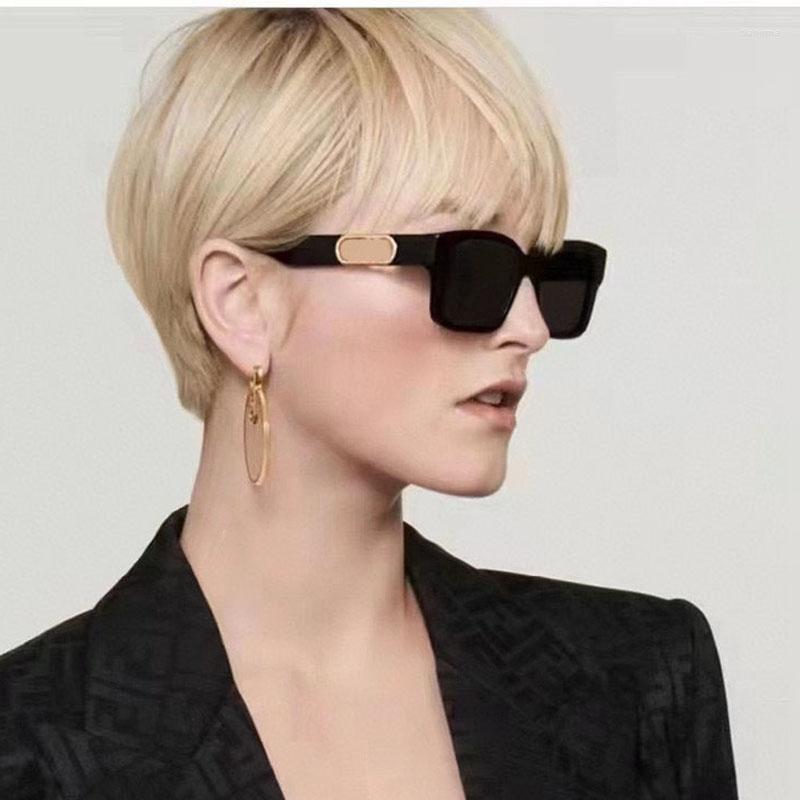 

Sunglasses Acetate Black Frame Rectangular Women Gradient Lens Fashion With Hollowed Out Decoration