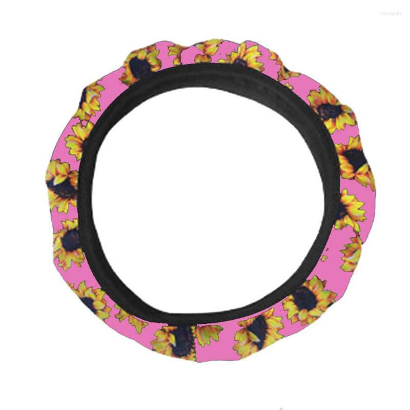 

Steering Wheel Covers 38cm/15" Universal Sunflower Pattern Leather Car Cover Non-slip