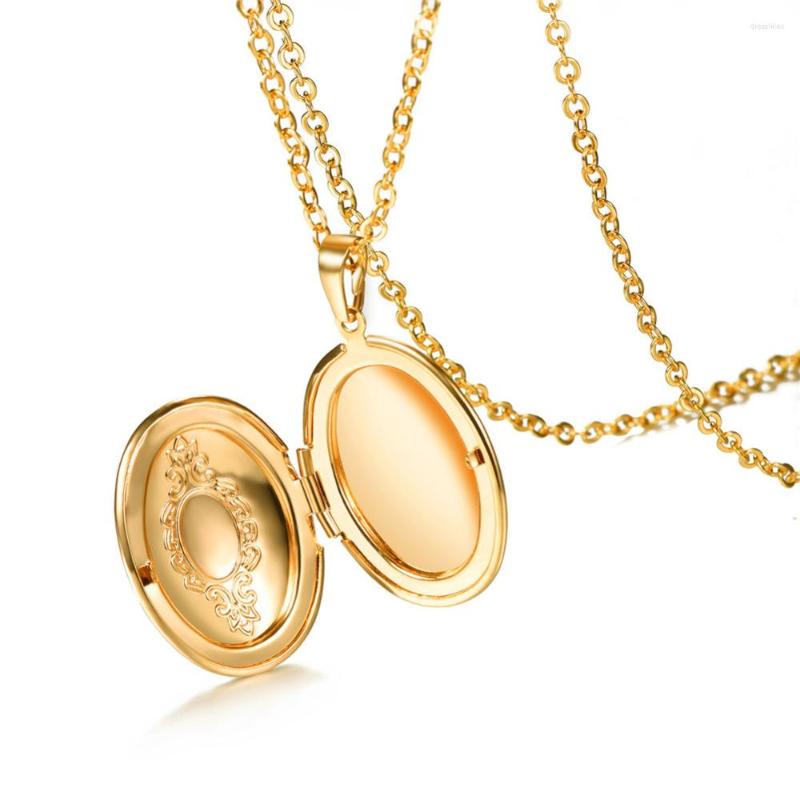 

Chains Kpop Oval Locket Pendant Necklace Vintage Po Lockets Fashion Gold/Silver Color Necklaces Jewelry For Women Men P391