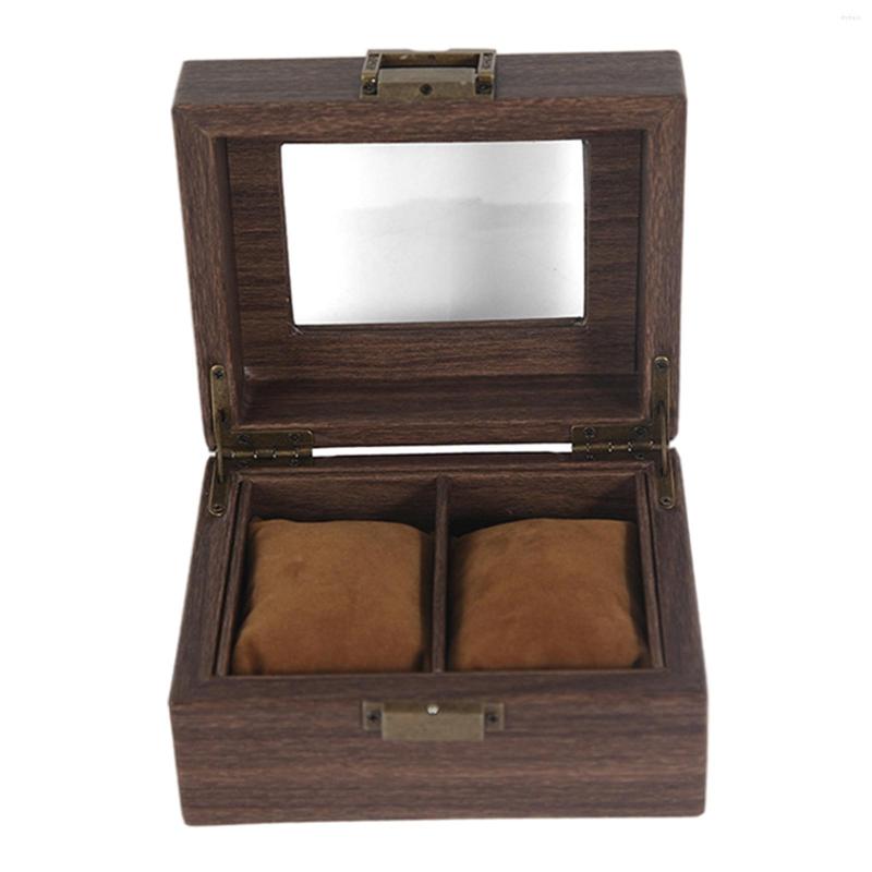 

Jewelry Pouches Watch Display Case 2 Slot Wooden & Lock W/Clear Top Wrist Storage Box For Men Women