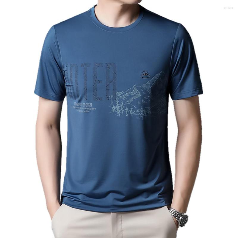 

Men's T Shirts Ice Silk Short Sleeved T-Shirt Men's Summer Round Neck Shirt Casual Loose Base, Black