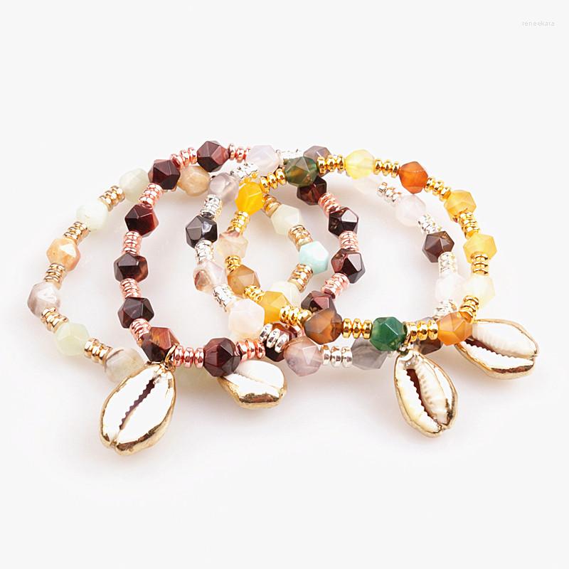 

Strand 8mm Natural Stone Bead & Shell Pendant Stretch Bracelet Women Beaded Jewelry