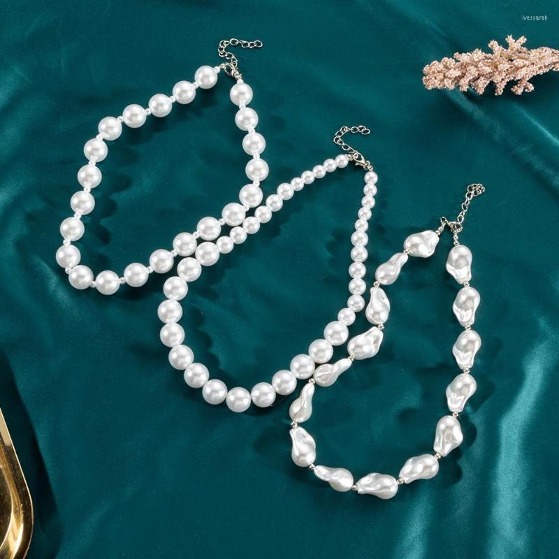 

Chains Three Styles White Simulated Pearl Choker Necklaces For Women Female Clavicle Chain Valentine's Day Wedding Jewelry
