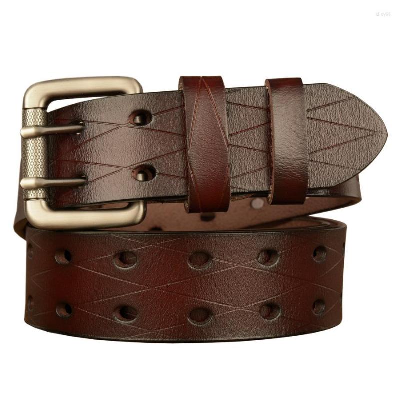 

Belts Double Pin Buckle Men's Belt Real Cowhide Personalized Casual Jeans, White