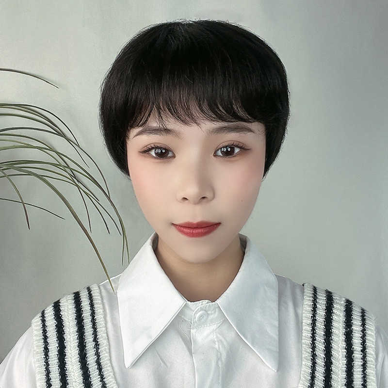 

Hair Lace Wigs Wig Female Chemical Fiber Head Short Straight ffy Natural Middle Aged and Old M Hair Cover, Black