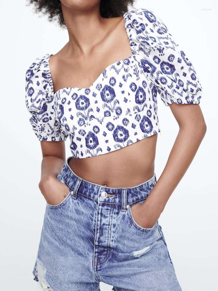 

Women's Blouses A.D.EAST-Europe And The United States Women's Summer Fair Maiden Wind Flower Printing Jacket With Short, Royal blue