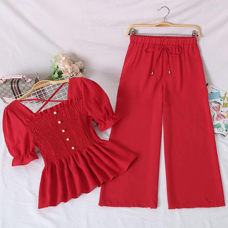 

Women' Two Piece Pants Women 2022 Summer Sets Clothes Set Female Square Collar Crop Top With Loose Wide Leg Casual Feminino Suits T33, Blue