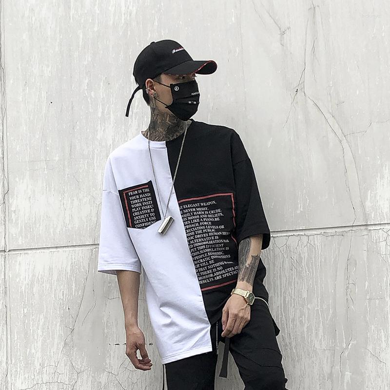 

Men's T Shirts Men Asymmetrical Design Punk Rock Hip Hop Shirt Street Style Tops Mens Patchwork Harajuku Nightclub Hiphop Swag Tee, Black