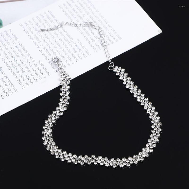 

Choker Shiny Full Rhinestone Necklaces Fashion Women Geometric Crystal Weddings Jewelry Party Gifts