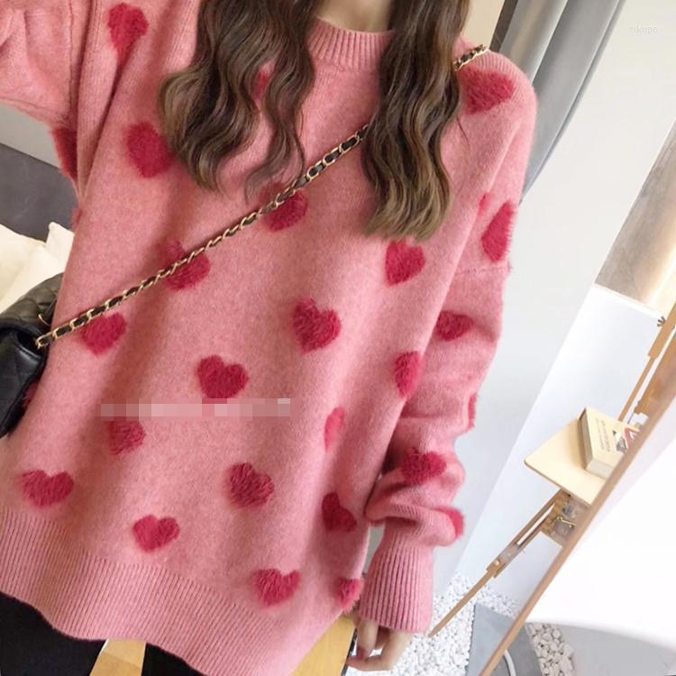 

Women's Sweaters Woman Chandails Women's Sweater Loose Large Size Autumn And Winter Love Pullover Knitted Top, Pink
