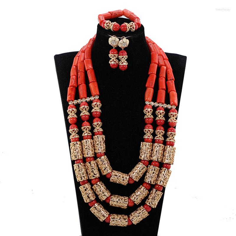 

Necklace Earrings Set Fantastic Original White Coral Beads Bold Statement Dubai Gold Beaded Real Bead Jewelry CNR426, Picture shown