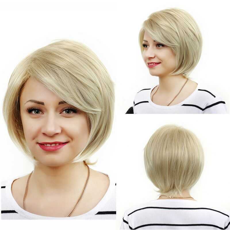 

Hair Lace Wigs Wig Women's Hair Light Gold Oblique Bangs Short Straight Bobo Headgear, Pale gold