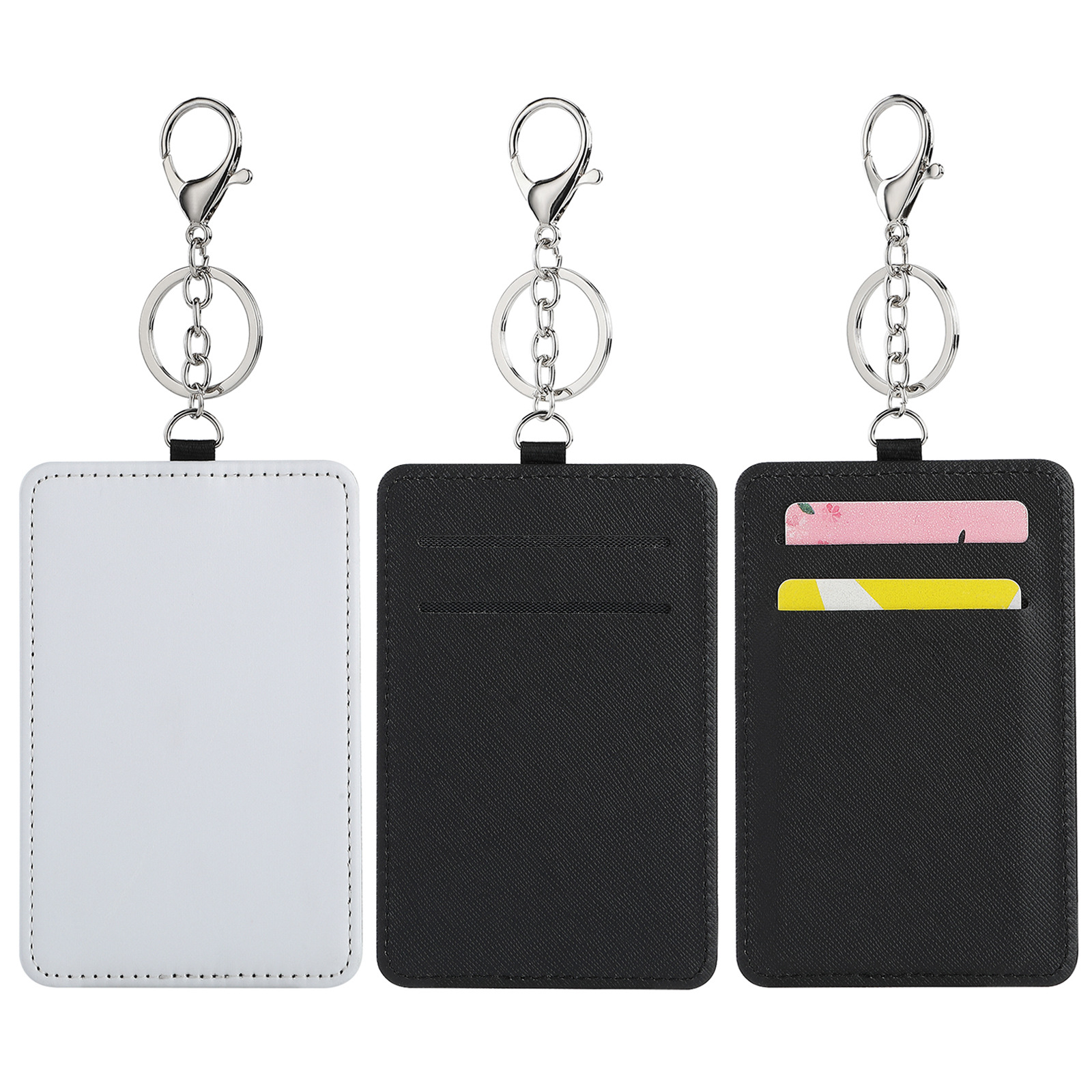 

Leather Sublimation blank Credit Card holder with keychain heat transfer printing card clips Creative cards holders