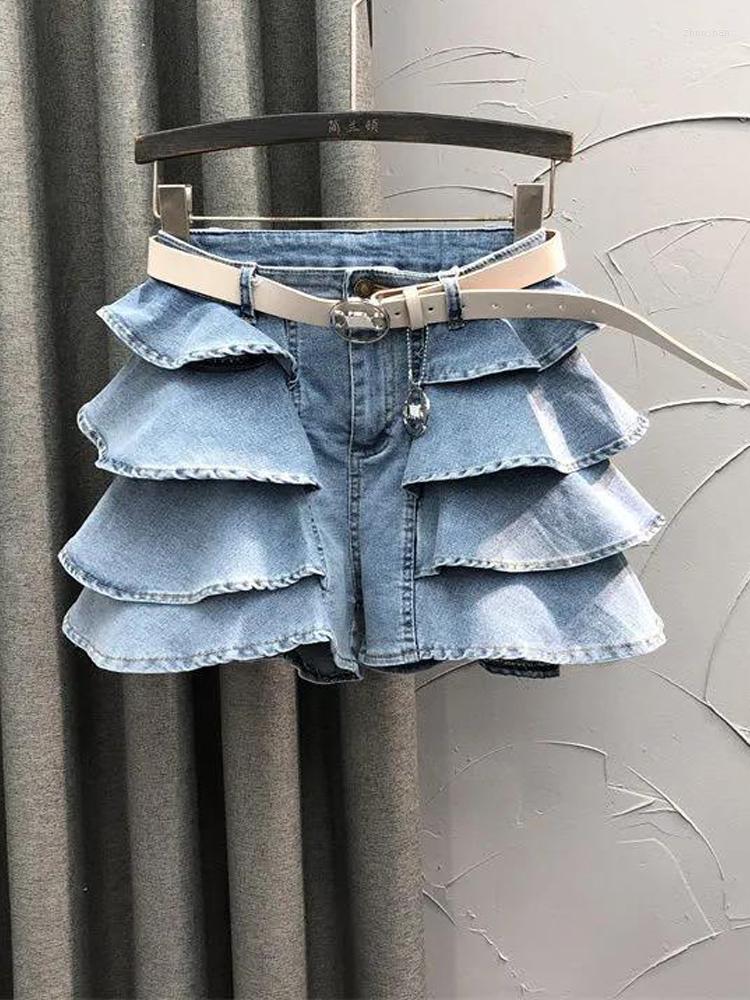 

Women' Jeans High Waist Denim Shorts Women' 2022 Summer Fashion Ruffled Cake A-line Wide-leg Pants Boyfriend For Women, As photo