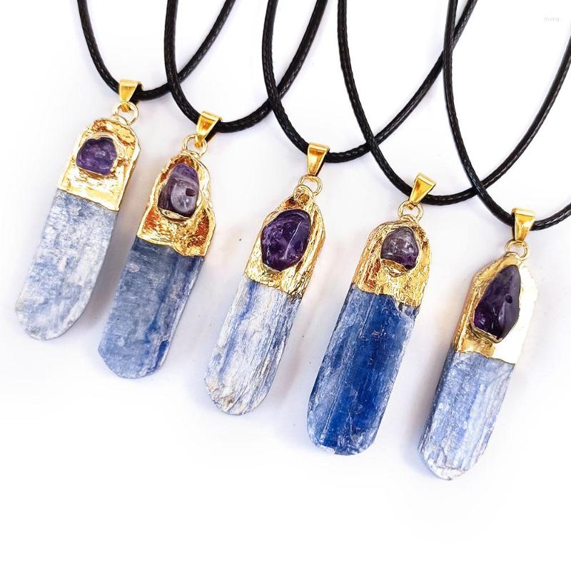 

Pendant Necklaces Style 3Pcs/Lots Natural Crystal Kyanite Encrusted Amethysts Irregular Degaussing Ore Stone Reiki Healing Necklace
