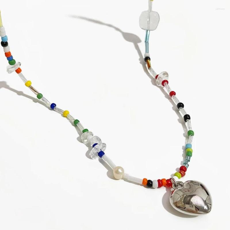 

Choker Peri'sBox Mix Transparent Tubes Rainbow Acrylic Beads Silver Plated Heart Pendant Necklace Collar Women 2022 Trending Jewellery