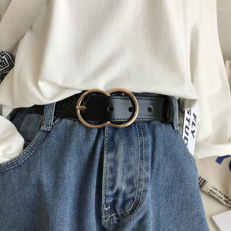 

Belts Double-ring Overlapping Round Buckle Belt Soft Student Retro Jeans, White