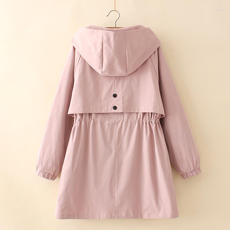

Women's Trench Coats 2022 Spring Autumn Cotton Casual Coat Women's Mid-length Waist Slim Hooded Outwear With Pocket Long Female, Khaki