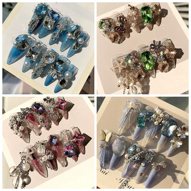 

False Nails Handmade Luxury Glittery Rhinestone Fake Nail With Glue Big Bling Diamond Press On Art Reusable Long Tips Gift, Style6 s