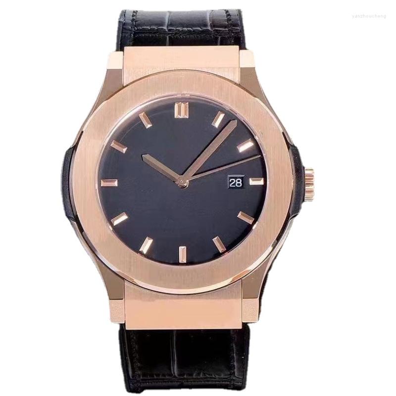 

Wristwatches Luxury Mens Mechanical Watch Automatic Rose Gold Green Leather Black Blue Sapphire Glass Waterproof Folding Clasp Wristwatch