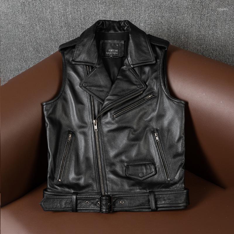 

Men' Vests 2022 Autumn Black Motorcycle Genuine Leather Cowhide Vest Men Zipper Pockets Plus Size Biker Sleeveless Jacket 4xl 5xl