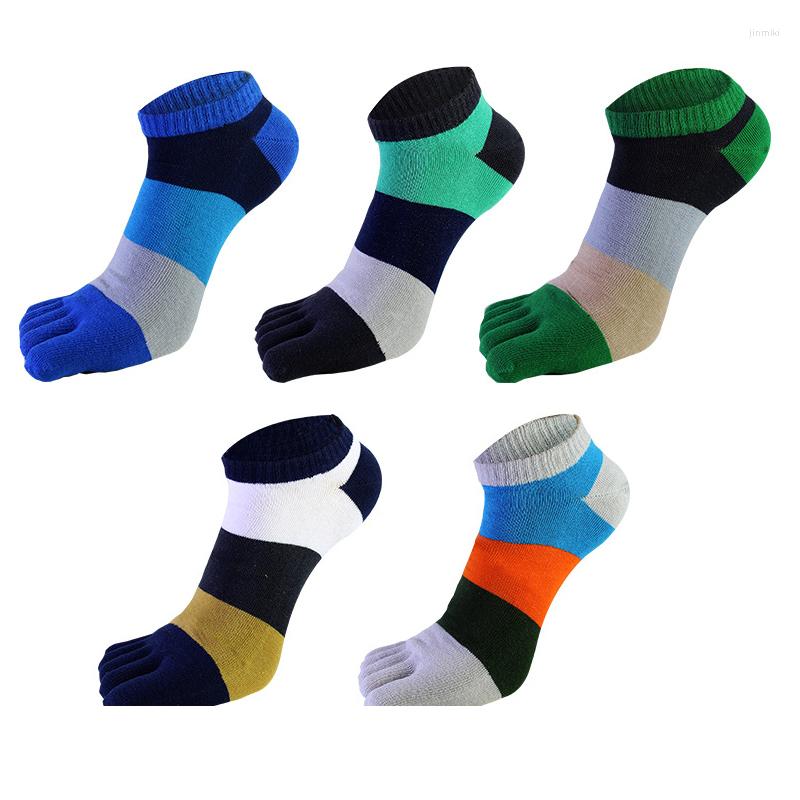 

Men's Socks 1 Pair Combed Cotton Men Ankle Boat Five Finger Breathable Striped Colorful Casual Low Tube Short With Toes EU 39-44, Black