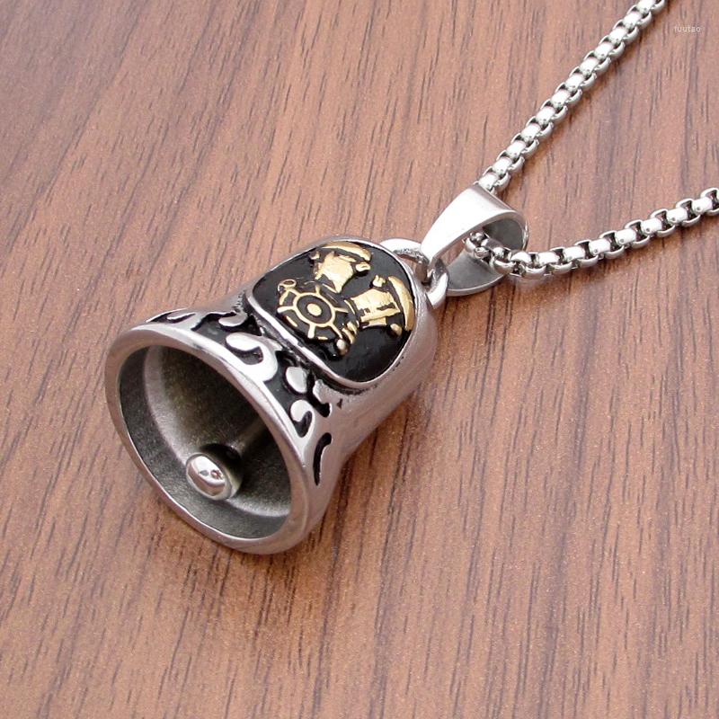 

Pendant Necklaces Punk 316L Stainless Steel Silver Color Black Golden Plated Engine Big Bell Biker Flame Motor Sporty Necklace For Gift